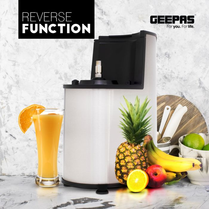 Geepas GSJ44019UK 200W Masticating Slow Juicer Machine | Cold Press Juicer, 80 MM Big Wide Mouth, Creates Fresh Healthy, High Nutrient Vegetable & Fruit Juice | Quiet Motor & Reverse Function