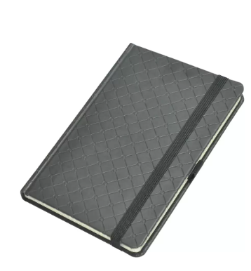 FIS Notebook With Elastic Band Italian PU Cover, Ivory Paper, 5 mm Square, Black Color, 96 Sheets, Pen Holde