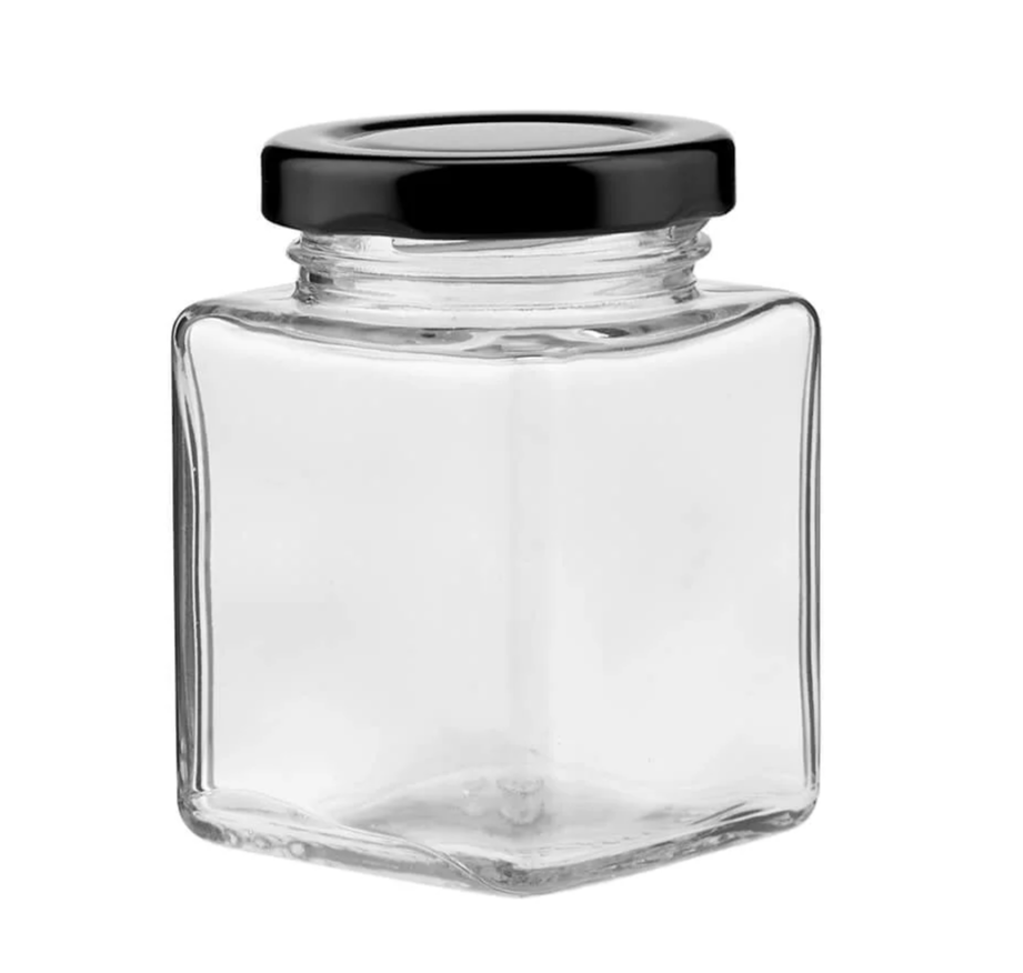 Square Glass Jar Black Lid 100 Ml