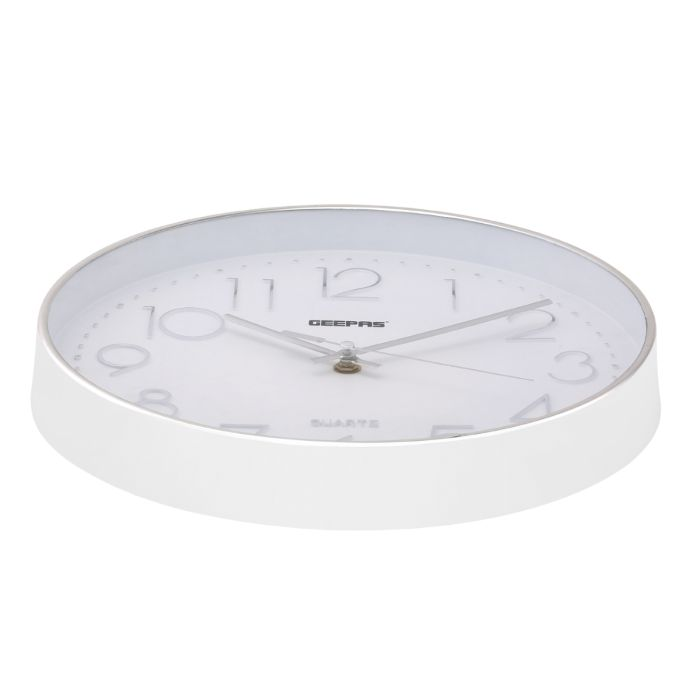 Geepas Wall Clock - Silent Non-Ticking, Arabic Numeral Clock, Round Decorative Wall Clock For Living Room, Bedroom, Kitchen (Battery Not Included) 3D Silver Dial | 2 Years Warranty