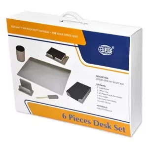 6-Piece FIS Executive Desk Set Italian PU, Grey - FSDS181GY