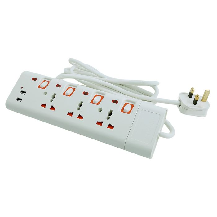 Geepas 3 Way Extension Socket With 2 USB Port - 4 Led Indicators With Power Switches | Extra Long 3m Cord, Over Current Protected | Ideal For All Electronic Devices