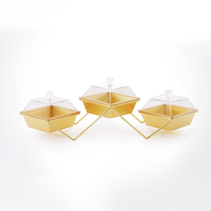 3 Pcs Acrylic Candy Bowl With Metal Stand