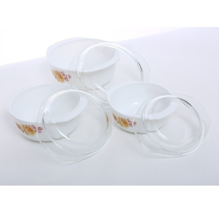 Premium 3 Pcs Opal Ware Casserole Set With Lids Tempered Glass Lids, Round Deep Serving Casseroles Bowls | Microwave & Dishwasher Safe | Ideal To Store, Reheat & Serve Multiple Dishes