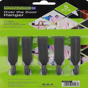 Royalford 5 Pcs Over The Door Hanger - Plastic - Black