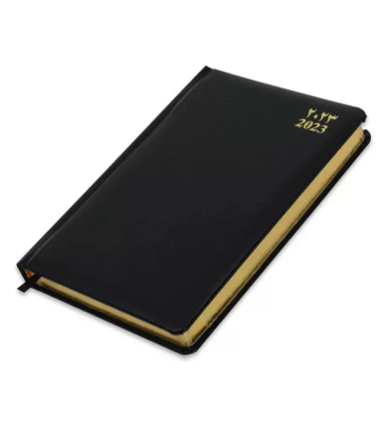 FIS A5 Diary 2023 (Arabic/English) Golden Bonded Leather, Black - FSDI26AEGB23BK