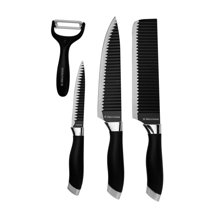 5pcs Kitchen Knife Set With Non-Stick Coating, RF10461 | Knife Set, Peeler & Finger Guard | Stainless Steel Blade With Non-Stick Coating | Easy Grip PP Handle | Stain-Resistant Kitchen Set
