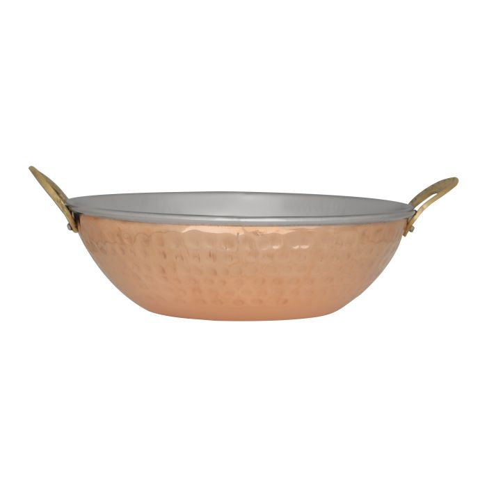 Cooper Steel Serving Kadai, RF10394 | Copper Stainless Steel Hammered Kadai | Indian Serving Bowl | Indian Dishes Serve Ware For Vegetable And Curries