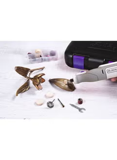 Cordless Multifunctional, Rotary Tool, With 39-Pieces 7.2V 1.5Ah With Attachment For Cutting Pet Claws Grinding Polishing, In Kit Box BCRT8IPETK-XJ, Grey/White