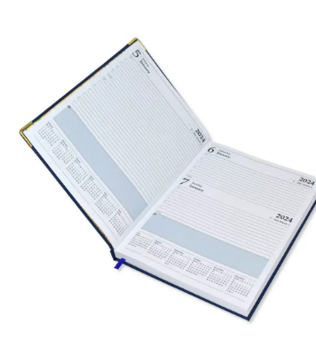 FIS 2024 A4 Diary English Vinyl 1-Side Padded Gold Corner Blue - FSDI48EG24BL