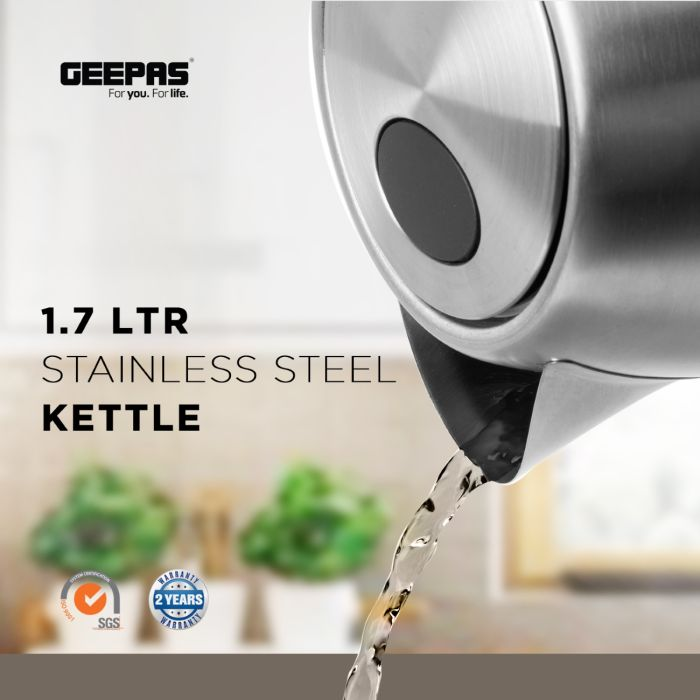 1.7L Electric Kettle - 3000W Cordless Fast Boil Quiet For General Use, Stainless Steel Body, Otter Controller - 2 Year Warranty