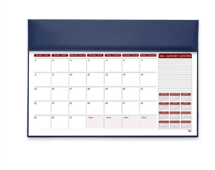 FIS Year Planner 2024 (English/French) Vinyl Desk Blotter, Blue - FSDKVIEF24BL