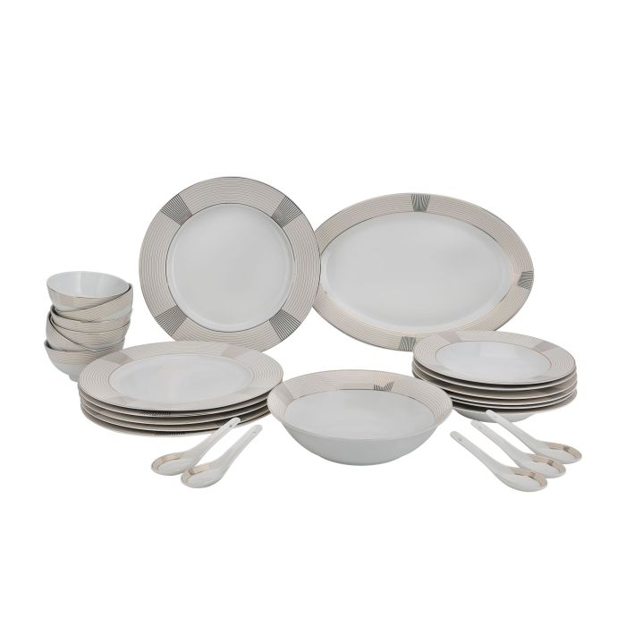Premium Porcelain Dinner Set, 26pcs Set, RF10489 | Chip Resistant | Dishwasher Safe | Freezer Safe | Plates, Dishes, Bowls, Spoons, Service For 6