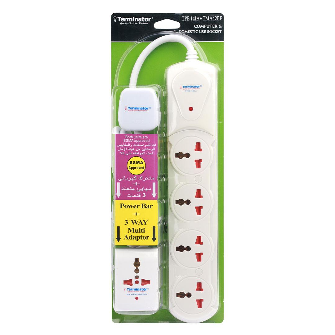 4 Way Universal Power Extension Socket Single LED Off 2M Cable 3 Way Multi Adaptor 42BE