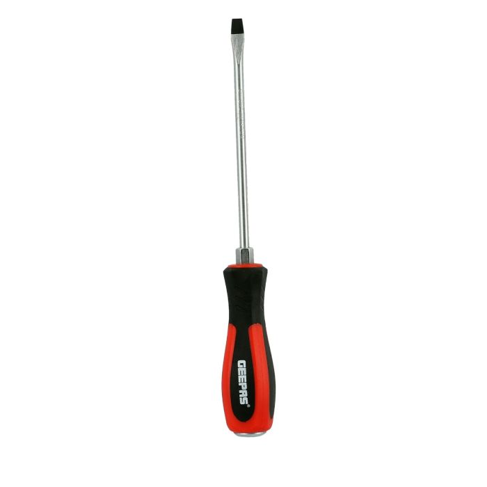 Geepas Precision Screwdriver - Slotted Screwdriver With Soft Grip Rubber Insulated Ergonomic Handle - CR-V Build, Magnetic Tip And Hanging Hole For Easy Carry - Bicolored Red/Black - (SL 6.5x150mm)