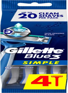 Pack Of 4 Simple3 Disposable Razors Blue