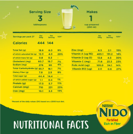 Nestlé Nido Fortified Milk Powder Rich in Fiber Pouch 750g
