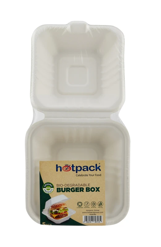 Bio Degradable Burger Box 6 inch 5 Pieces