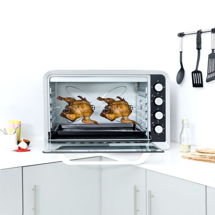 Geepas GO34027 Electric Oven With Rotisserie & Convection 100L - 2800W 4 Function, 4 Heat Selection With 120 Min Timer With Bell | Ideal For Baking, Roasting , Grill & More | 2 Years Warranty