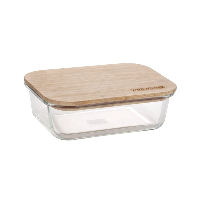 Rectangular Glass Food Container With Bamboo Lid, RF10321 - 1520ml Capacity, Freezer & Dishwasher Safe, Air Tight Lid With Silicone Sealing Ring, High Thermal Shock Resistant