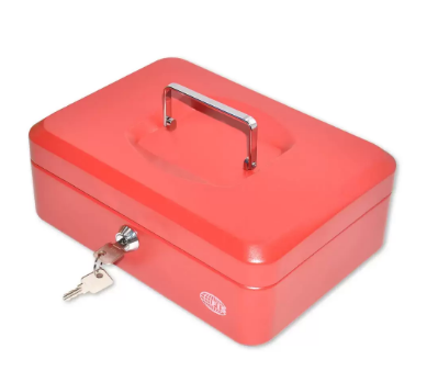 FIS Cash Box with Key 10 Inch, Matt Finish Red Color - FSCPTS0025RE