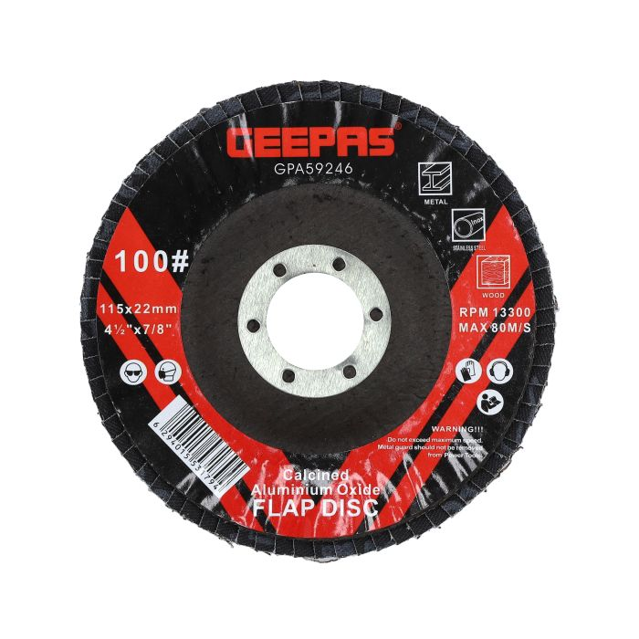 Geepas Flap Disc 115mm X 22.2 - Perfect For All 4.5" Angle Grinders, Grit P100 | 22.2mm Bore Size With Aluminium Oxide Grit | Ideal For Rust Removal & Deburring Jobs