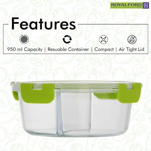Royalford Food Storage Container - Glass - Clear - 950 ML