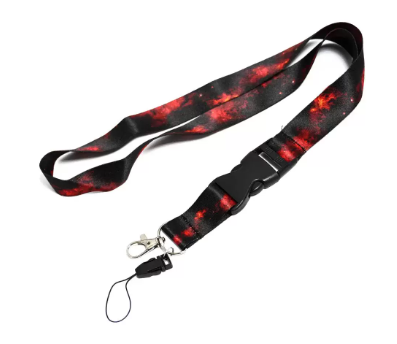 FIS Bag of 10 Fancy Lanyards with Metal Hook Width:2.5CM, Length:90CM Black/Red Color - FSNAF2