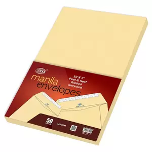 FIS Manila Envelopes Peel & Seal, Recycled, Ribbed, Pack of 50 Pcs. 10 x 7 Inch, 120 GSM - FSME1233PRRC50