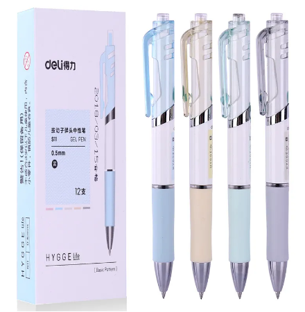 12pcs/lot DELI S11 Gel Pen Press-style Black Gel Pen Student Exam Gel Pen 0.5mm Office School Writing Supplies