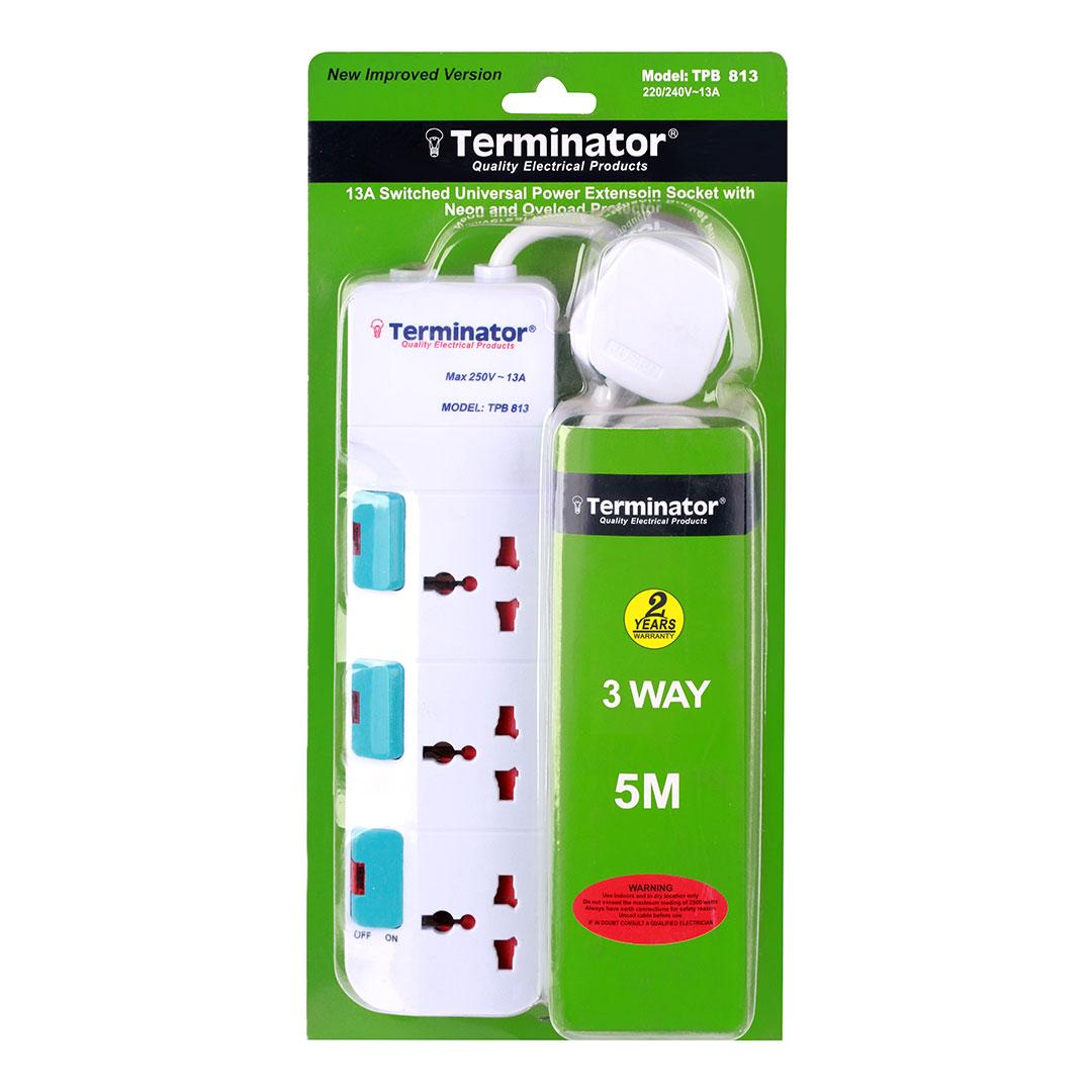 3 Way Universal Power Extension Socket 5M Cable 13A