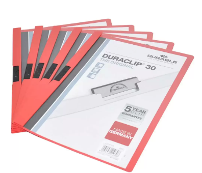 25-Piece Durable Plastic Duraclip File, A4 Size, Red Colour - DUPG2200-03