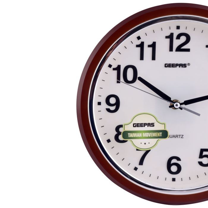 Geepas Wall Clock - Taiwan Movement, Round Decorative Chrome Golden/Silver Colour Frame Clock For Living Room, Bedroom, Kitchen (Battery Not Included) Color Frame | 2 Years Warranty