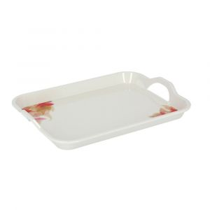 Royalford Melamine Flower Carnival Handle Tray - Melamine - White - 175 INCH