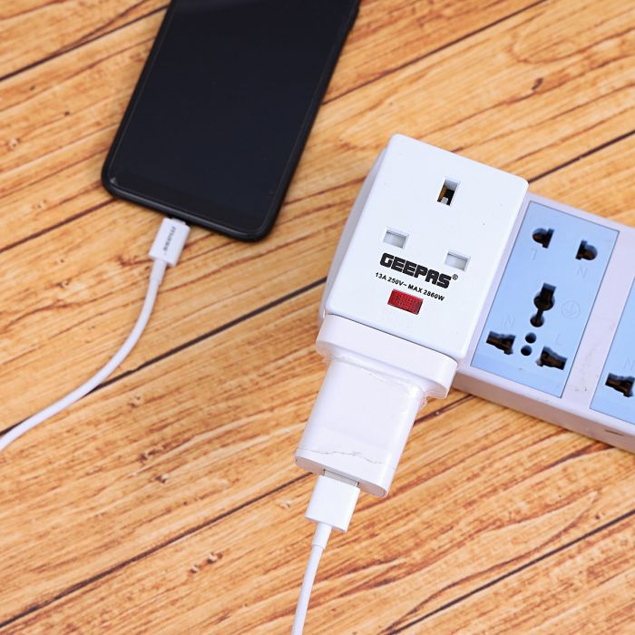 Geepas 3 Way UK Type Adaptor - Wall Tap, Extra-Wide Adapter Spaced, Easy Access Design, 3 Prong Outlet, Perfect For Travel |Flame Retardant Material | 2 Years Warranty