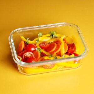 Royalford Rectangular Glass Food Container With Lid - Plastic - Clear