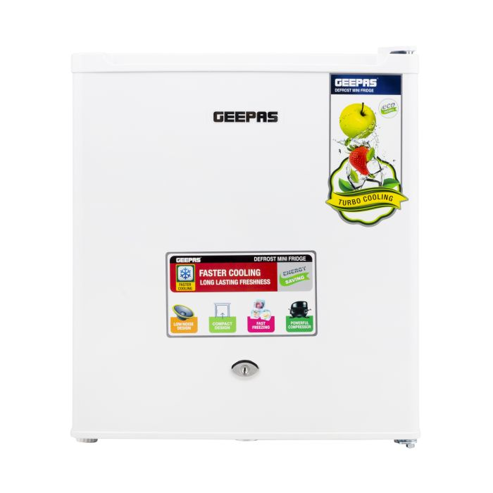Defrost Mini Fridge, Door Lock And Key, GRF654WPEN - Low Noise Design, Compact, Powerful Compressor, Energy Saving, Fast Freezing, Adjustable Thermostat, 60L Capacity
