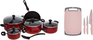 Prestige 10 pc Cookware Set + Cutting Board Knife Set Colors - Stainless Steel - Multicolor
