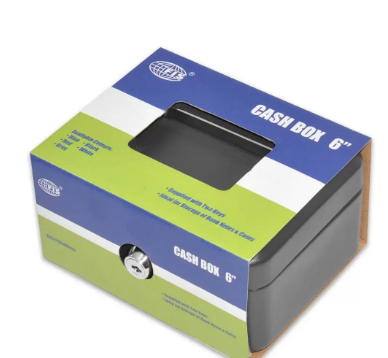 FIS Cash Box Black Color with Key, 6 Inch (152 x 115 x 80 mm) Lock Size, Matt Finish - FSCPTS0034BK