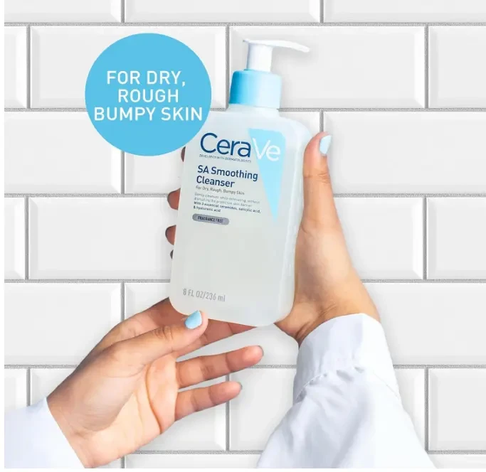 CeraVe SA Smoothing Cleanser | Face and Body Salicylic Acid Wash and Exfoliant for Normal, Dry and Rough Skin with Hyaluronic Acid, Niacinamide and Ceramides| Fragrance Free Non-Comedogenic | 236 ML