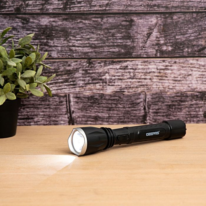 Geepas Rechargeable LED Flashlight | Hyper Bright 1W Hi-Power LED Torch Light | Built-In 400mAh Lead Acid Battery | Long Distance Range | Powerful Torch For Outdoor Activities