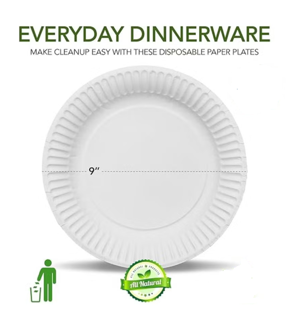 Disposable Paper Plates 9 inches 100 Pieces