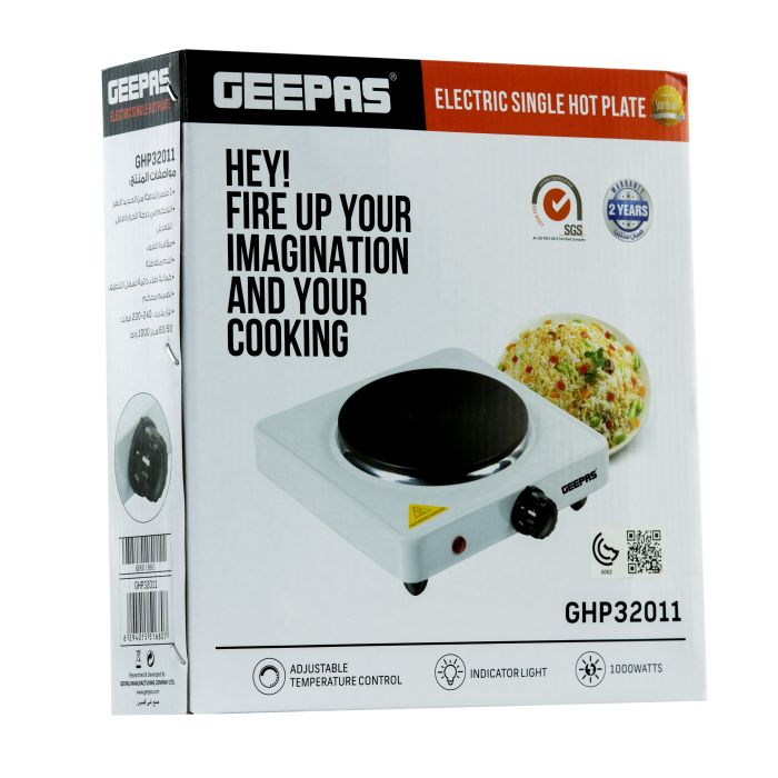 Geepas GHP32021UK 1000W Single Hot Plate For Flexible Precise Table Top Cooking - Cast Iron Heating Plate - Portable Electric Hob With Temperature Control For Home, Camping & Caravan Cooking - 2 Years