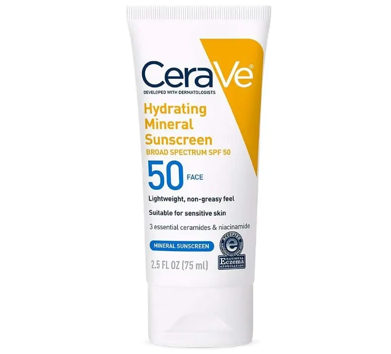 CeraVe 100% Mineral Sunscreen SPF 50 Travel Size Sunscreen 2.5 oz