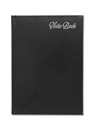 FIS Notebook Bonded Leather, Size A5, Offset White Paper, 70 GSM, 196 Pages, 8 mm Ruled, Hard Cover, Silver Gilded Edges, Colour Black - FSNBHCA5GWHBLBK