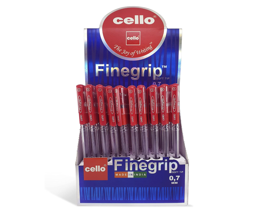 Cello 50-Piece Finegrip Ballpoint Pen, 0.7mm, Red