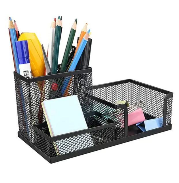 Partner 3-Compartment Metal Mesh Desk Organizer Black