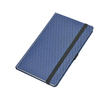 FIS Notebook With Elastic Band Italian PU Cover, Ivory Paper, Single Ruled, Blue Color, 96 Sheets, Pen Holder With Gift Box, 13 x 21 cm Size