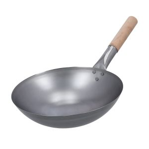 Royalford Iron Wok Pan With Wooden Handle - Iron - Silver - 30 CM