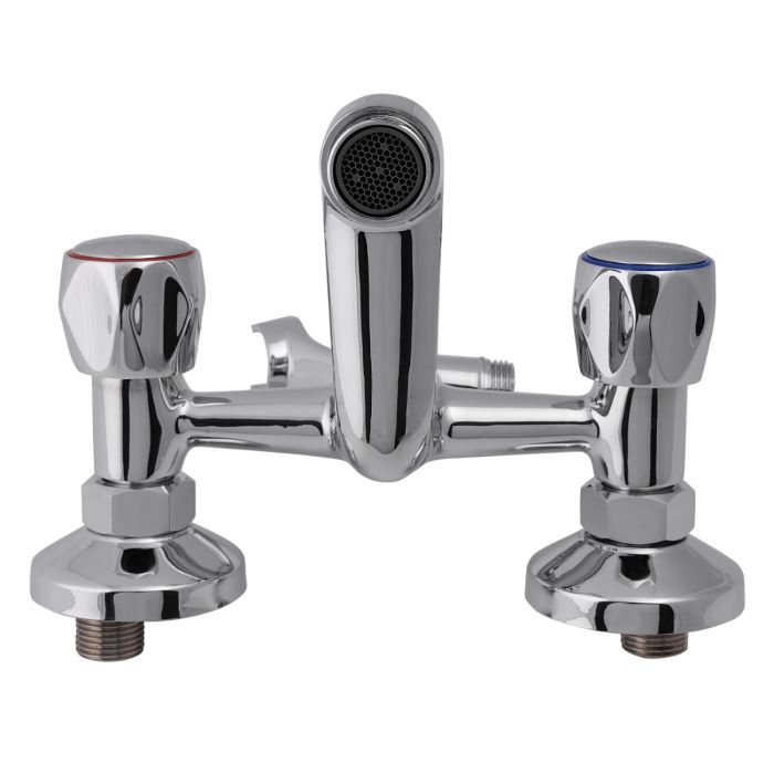 Geepas Dual Handle Bath Shower Mixer - Wall Mixer 3 In 1 With Provision For Overhead Shower Metal Wheel Handle Wall-Mounted - Two Taphole | 5 Years Warranty